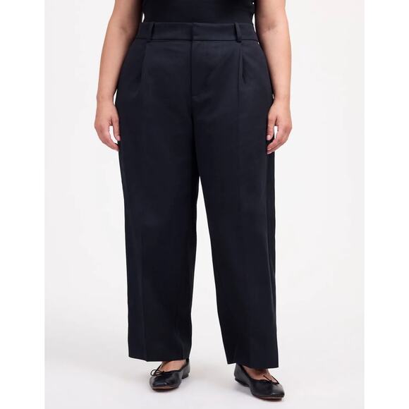 Madewell Plus Slouchy Straight Pant WMNS 16W Black Drapey Twill Pleated Mid Rise - Picture 1 of 9